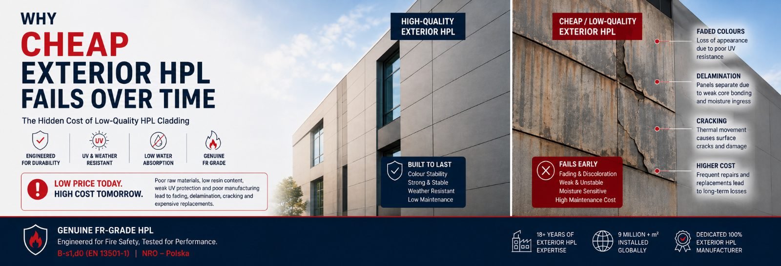 Why Cheap Exterior HPL Fails Over Time: The Hidden Cost of Low-Quality HPL Cladding