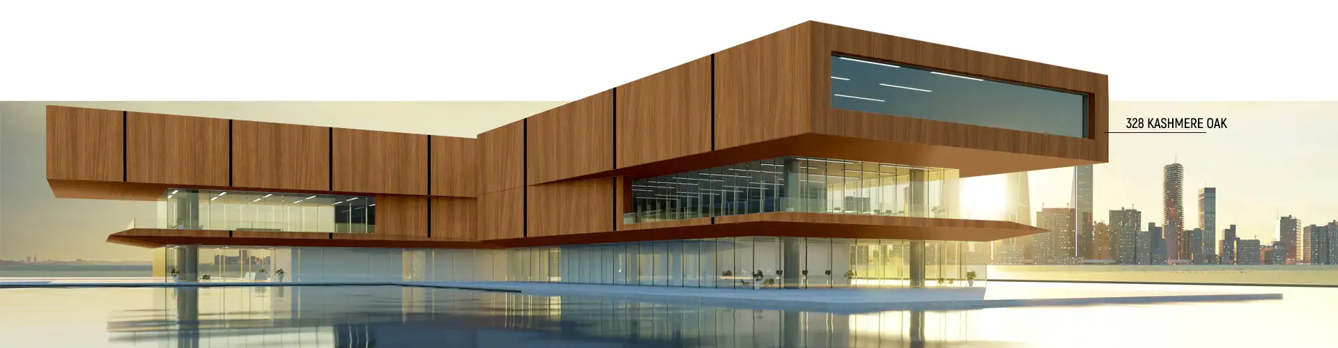 Kashmere Oak Exterior HPL visualization on a modern architectural facade