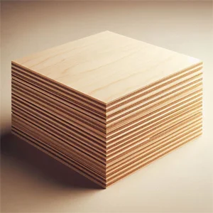 Stack of layered engineered panel sheets with a light surface finish