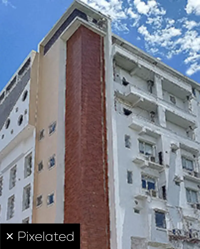 Pixelated building facade photo example not suitable for Samrat HPL Design Lab upload