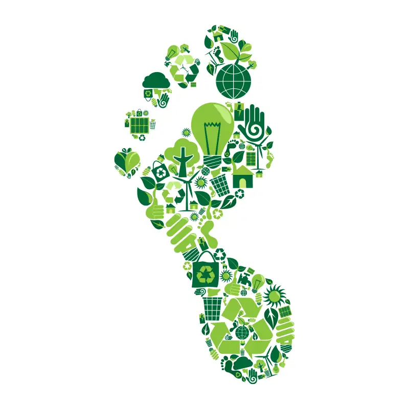 Green footprint made from recycling, energy, nature and sustainability icons